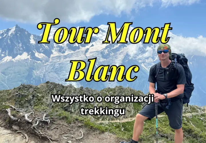 Mężczyzna z plecakiem na tle gór, przygotowuje się do trekkingu na trasie Tour Mont Blanc.