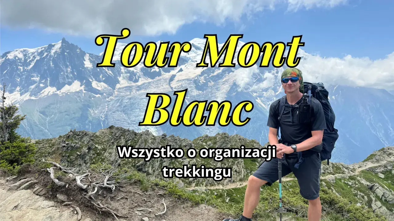 Mężczyzna z plecakiem na tle gór, przygotowuje się do trekkingu na trasie Tour Mont Blanc.
